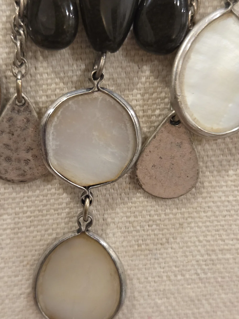Chico's Black and Cream Multi-Drop Pendant Bib Necklace